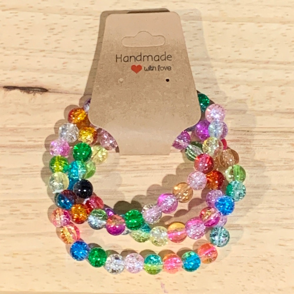 Handmade Beaded Bracelet Women OS 3pc Crackle Bead Kidcore Pride Jewelry